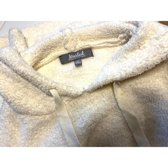 Marled Cream Fuzzy Sweater with Hoodie M - Picture 9 of 10